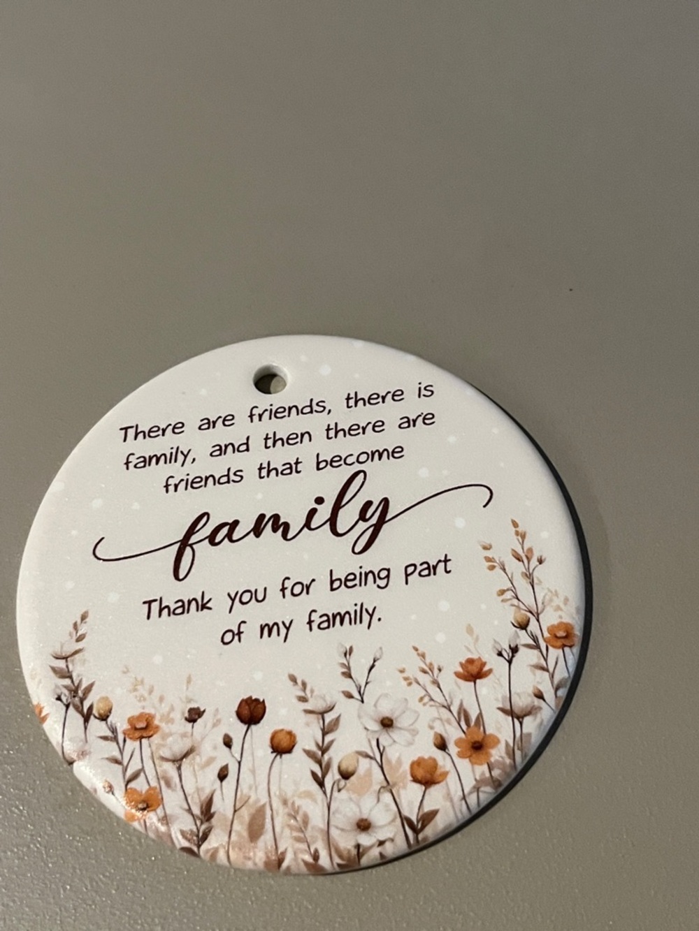 Round Family' Ornament - White with Brown & Tan Floral Design